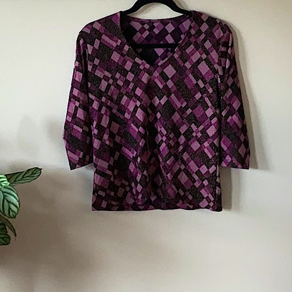 Purple + Grey 3/4 Sleeve Top